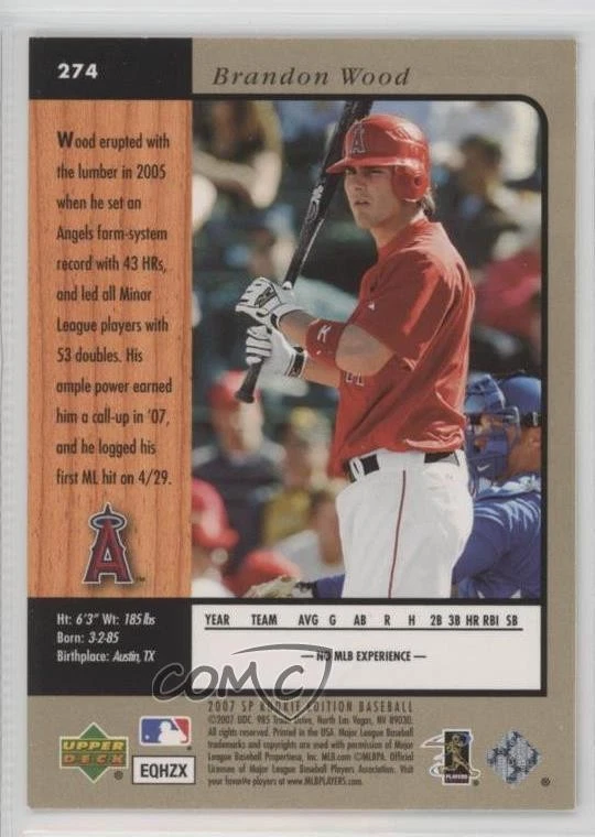 2007 SP Rookie Edition Brandon Wood #274 - Image 2 of 2