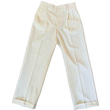 Vintage 80s Women s Tailored High Waisted Pleated Trousers Cream White Pinstripe