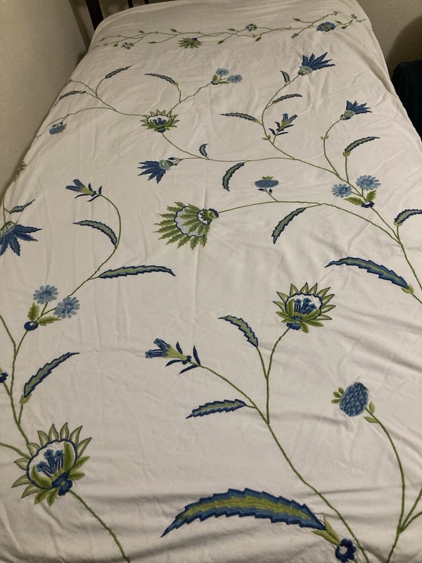 Pottery Barn Queen Embroidered Duvet Cover Blue Green Floral