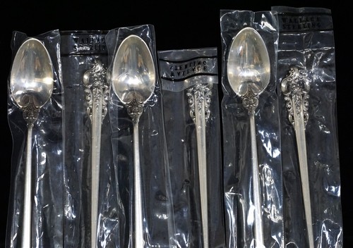 Lot of 6 Wallace GRAND BAROQUE Sterling Silver Iced Tea Spoons New In Package - Picture 2 of 6