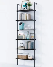 6-Tier Ladder Shelf, Book Shelf with Metal Frame, Bookcase for Living Room, H...