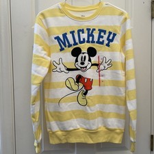 Disney Mickey Mouse Women  s Sz XS Pullover Sweatshirt Yellow White Stripes