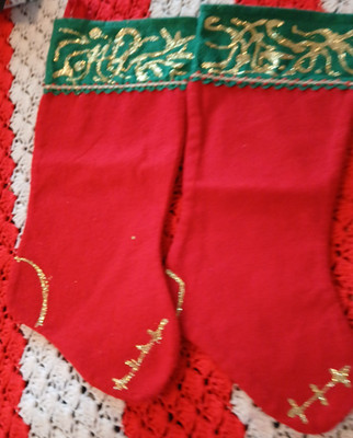 2 SANTA'S BEST RED & GREEN STOCKINGS WITH GOLD GLITTER 18'' x 8''