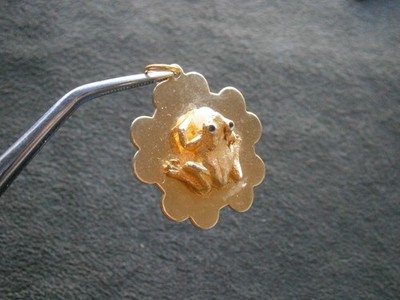 Hobco Frog on Lily Pad Goldtone & Faux Pearl Vintage Bracelet Charm Pendant 6.1g