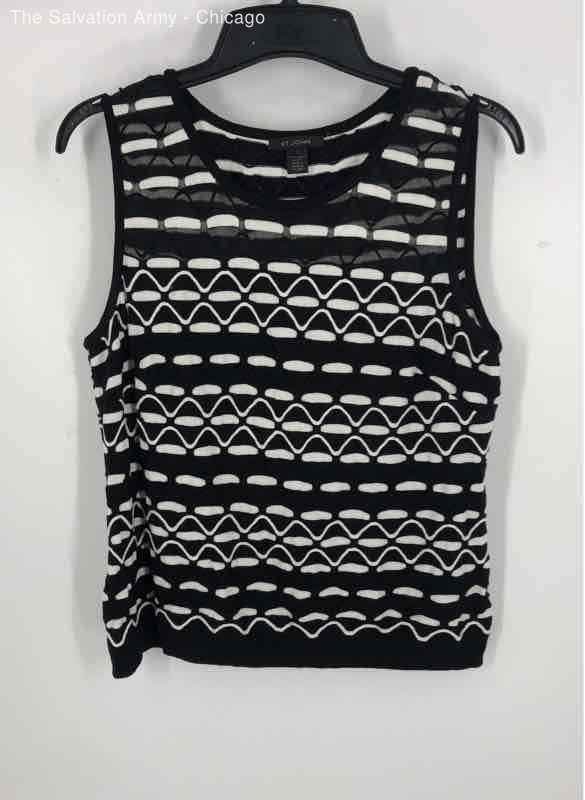 St. John Womens Black White Geometric Sleeveless Pullover Sweater Size Large