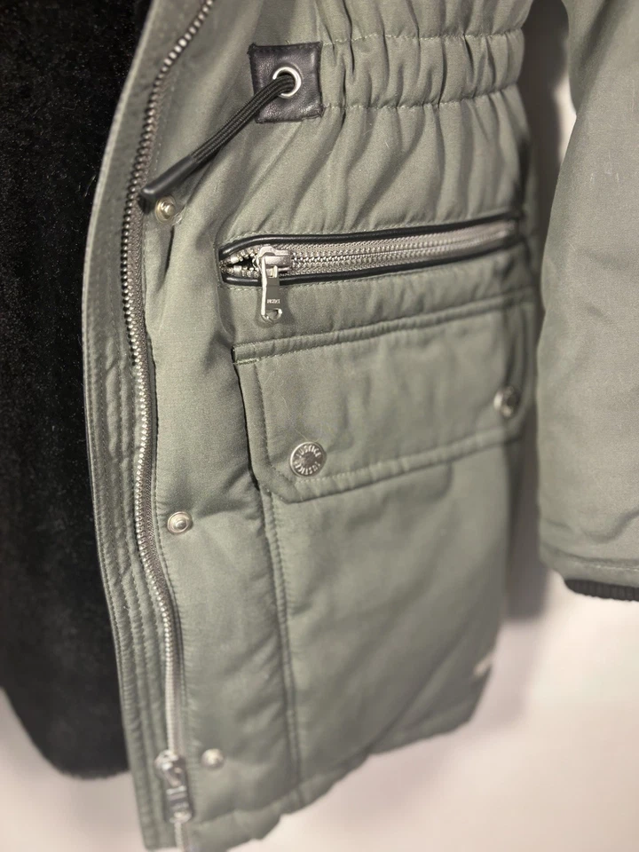 Parka forrada de piel Justice para niñas talla 10 abrigo verde oliva piel sintética bolsillos con capucha Foto 2 de 4