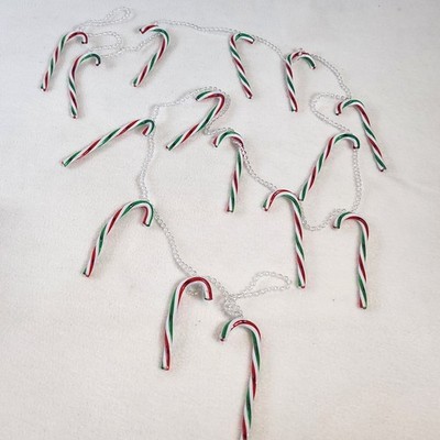 Vintage Christmas Peppermint Candy Cane Bead Garland Hard Plastic Acrylic 2pc.