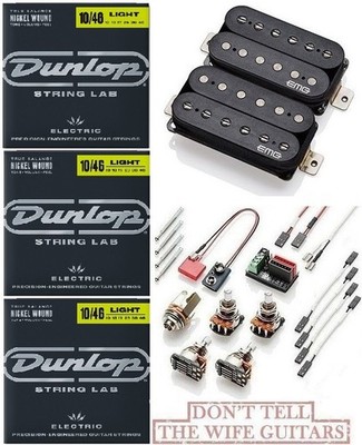 EMG Fat 55 F Black Retro Active Floyd Spaced Short Pots Set WIRES (3 STRING SET)