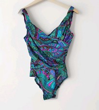 Vintage Catalina One Pc Multicolor Swimsuit Women Sz 10 80s Backless Molded Cups