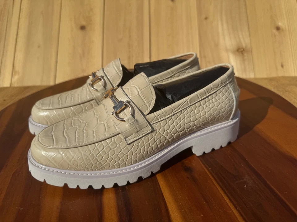 Marc Nolan Women's Ms. Boulevard Beige Croc Leather Bit Loafers Dress Shoes Sz 9 - Image 3 of 4