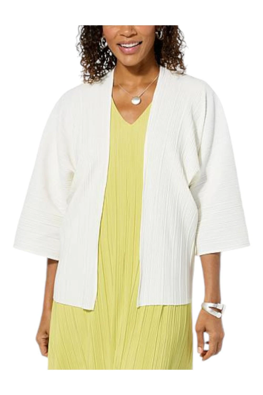 WynneLayers Women's Summer Plisse Knit Kimono Topper Cloud