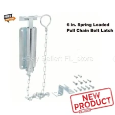 Pull Chain Bolt Latch 6" Zinc Finish Spring Loaded Barn Shed Gate Security NEW