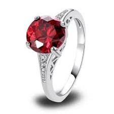 Handmade Red Garnet and Cubic Zirconia 925 Silver Ring