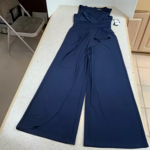 Adrianna Papell Women’s 4 Midnight Blue Jersey Draped Jumpsuit Pantsuit NWT