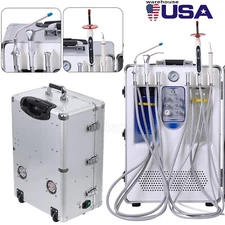 Portable Mobile Dental Delivery Unit Cart & Air Compressor Rolling Case 4 Hole