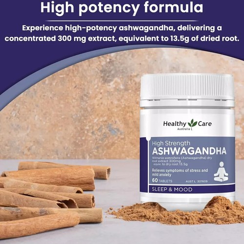 Healthy Care High Strength Ashwagandha 60 Tablets Relieves Symptoms of Stress - Picture 3 of 6