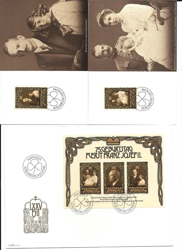 LIECHTENSTEIN- Array of 5 (1 duplicate of cover)Of Franz Joseph issue-S/S, 