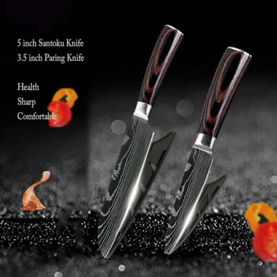 2 Piece Kitchen Knives Set Japanese Damascus Style Stainless Steel Santoku Knife