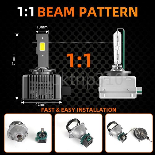 RACBOX LED Headlight Bulb D1S D1R High Low Beam HID Xenon Conversion Kit 2pcs - Picture 6 of 11