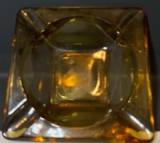 Vintage Square 4 slot Amber/Gold Glass Ashtray 5.75"