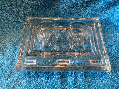 Vintage FRANK A WEEKS Large Glass Inkwell Paragon No 35 2 Wells 2 Pen Trays - Picture 3 of 4