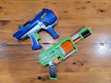 NERF Fury Fire Blaster Dart Tag Toy Guns Drum Revolver, Green, Blue, No Darts