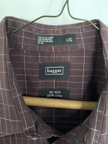 Haggar weinrot kariertes langärmliges geknöpftes Herrenhemd Größe Large - Bild 2 von 6