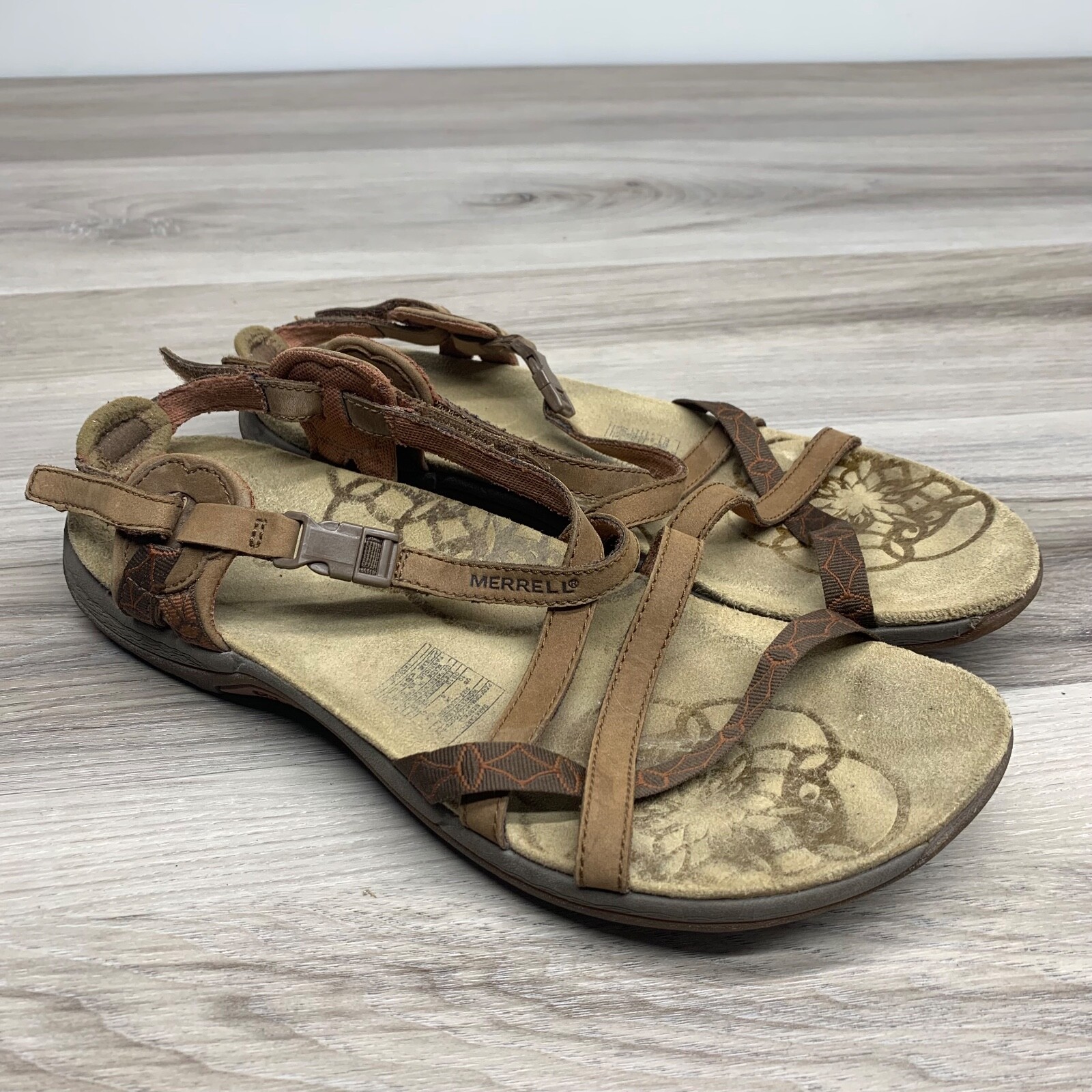 Merrell Sandals Women 10 Jacardia Dark Earth Strappy Brown Leather Casual J57606
