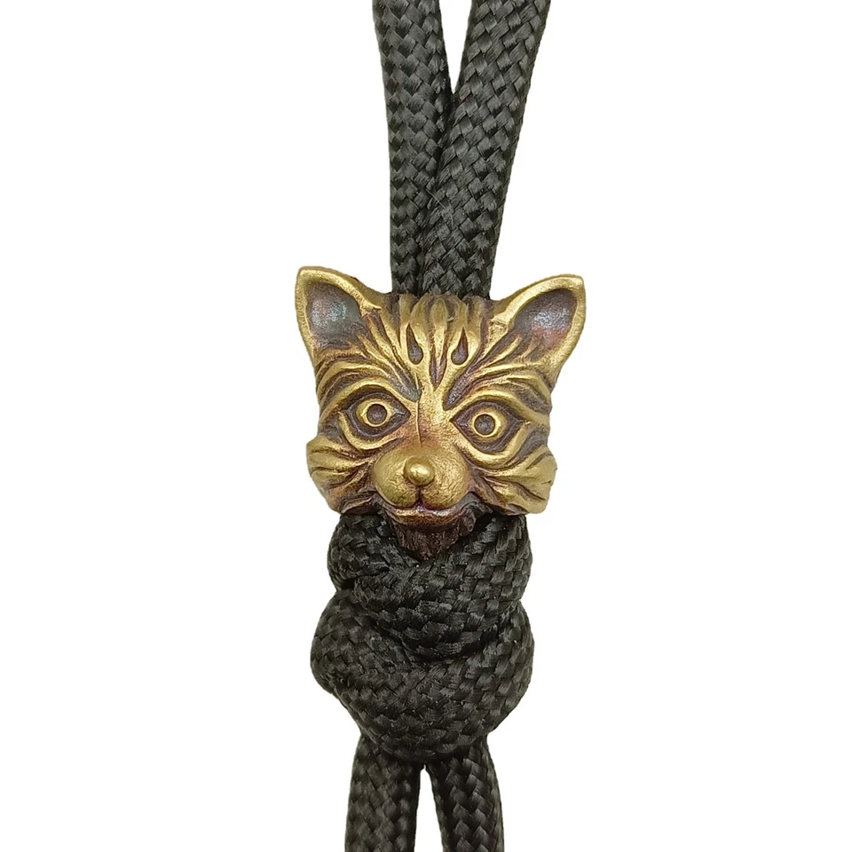 Latón Leopardo Gato Paracord Cuentas Cordón Cuchillo Cuentas Llavero Colgante Foto 3 de 4