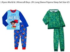 1 Ryans World  1 Minecraft Boys 2Pc Long Sleeve Pajamas Sleep Sets Size 4/5 NEW