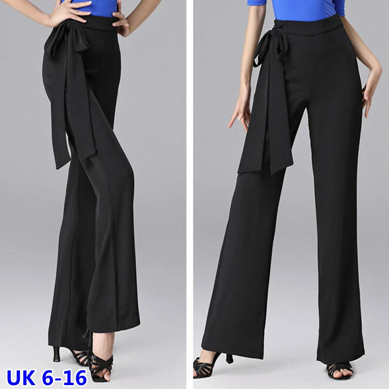 Women Latin Social Tap Dance Pants High Waist Trousers Social Dancing Wide  Leg