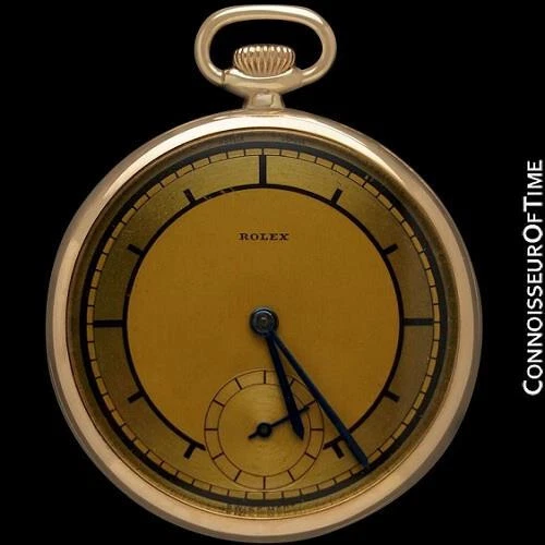 1930's ROLEX Very Rare Sector Dial 9K Gold Pocket Watch - Original w/ Warranty