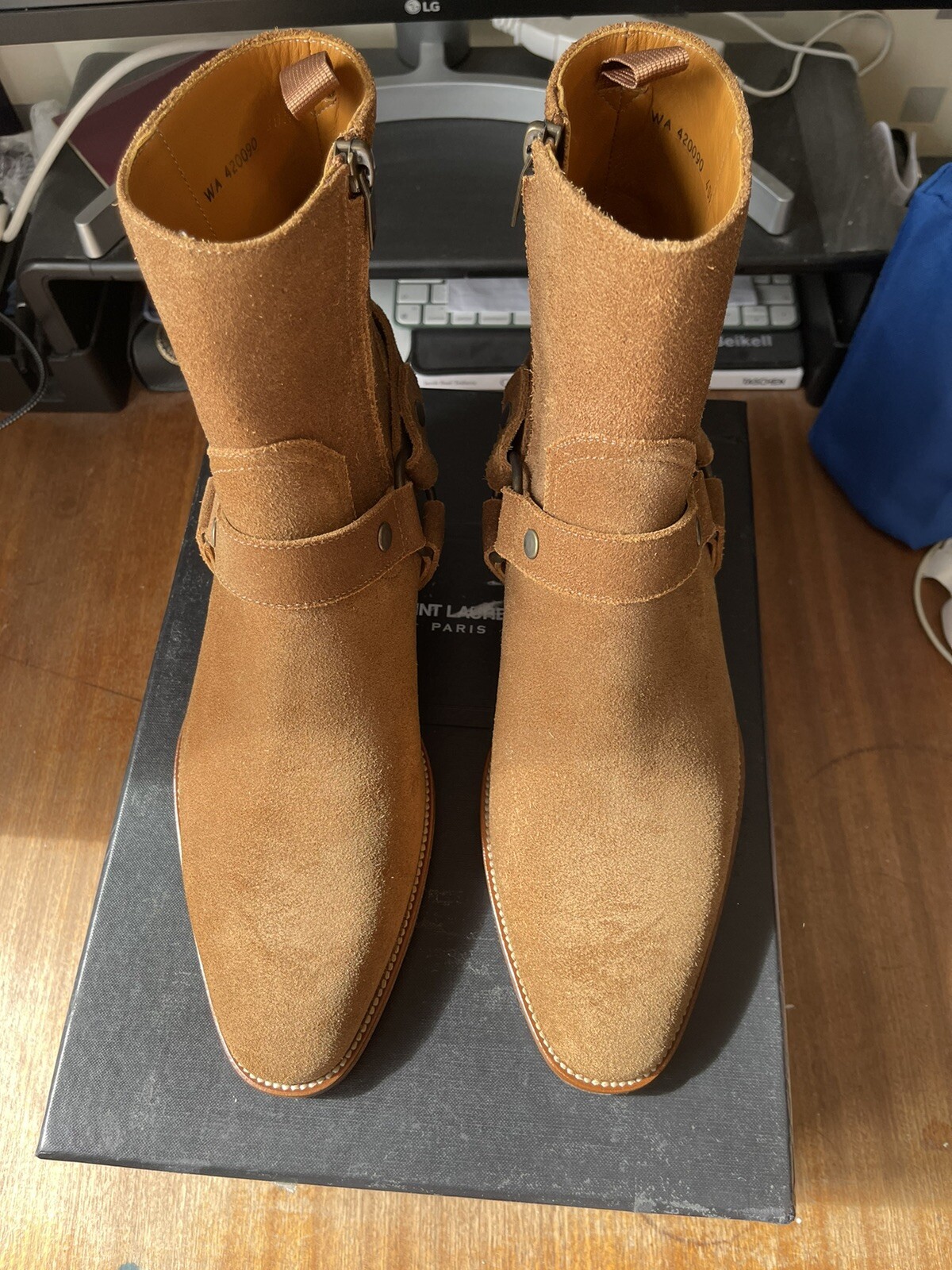 Stivali Saint Laurent Paris Nut Wyatt scamosciati imbracatura tacco 40 mm misura 40 5