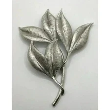 Vintage Emmons Silver Tone Oversize Leaf Brooch Pin Textured Leaves
