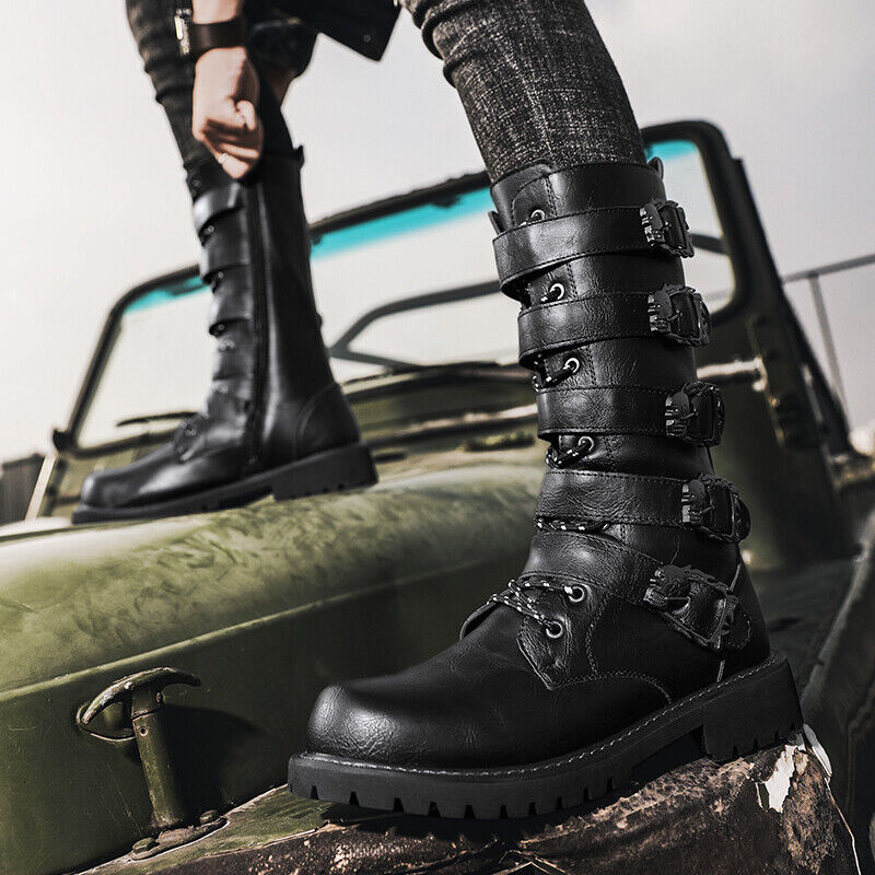 Men's Knee-High Mid Calf Boots Lace Up Buckle Outdoor Men's Knee-High Mid Calf Boots Lace Up Buckle Outdoor
