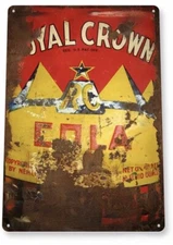  RC COLA TIN SIGN DRINK THE FRESHER REFRESHER ROYAL CROWN RUSTIC WEATHERED AD 