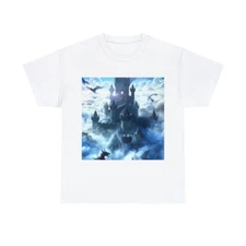 Fantasy Landscape T Shirt Unisex Adult Dragons Clouds Castle Medieval Art Tee