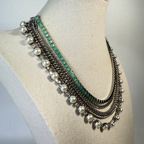 Carolee Multi Strand Silver Tone Necklace Faux Pearls Retro Vintage Look - Picture 3 of 6