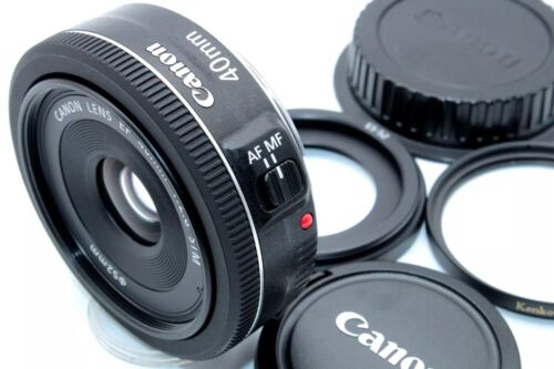 Near Mint Canon EF 40mm f/2.8 STM Wide Angle Standard Pancake Lens w/ Hood Japan