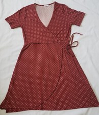 Ardene Basic Collection Short Sleeve Wrap Dress In Red, Polyester