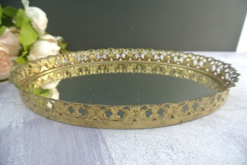 Vintage Decorative Vanity Tray With Mirror - Picture 3 of 7