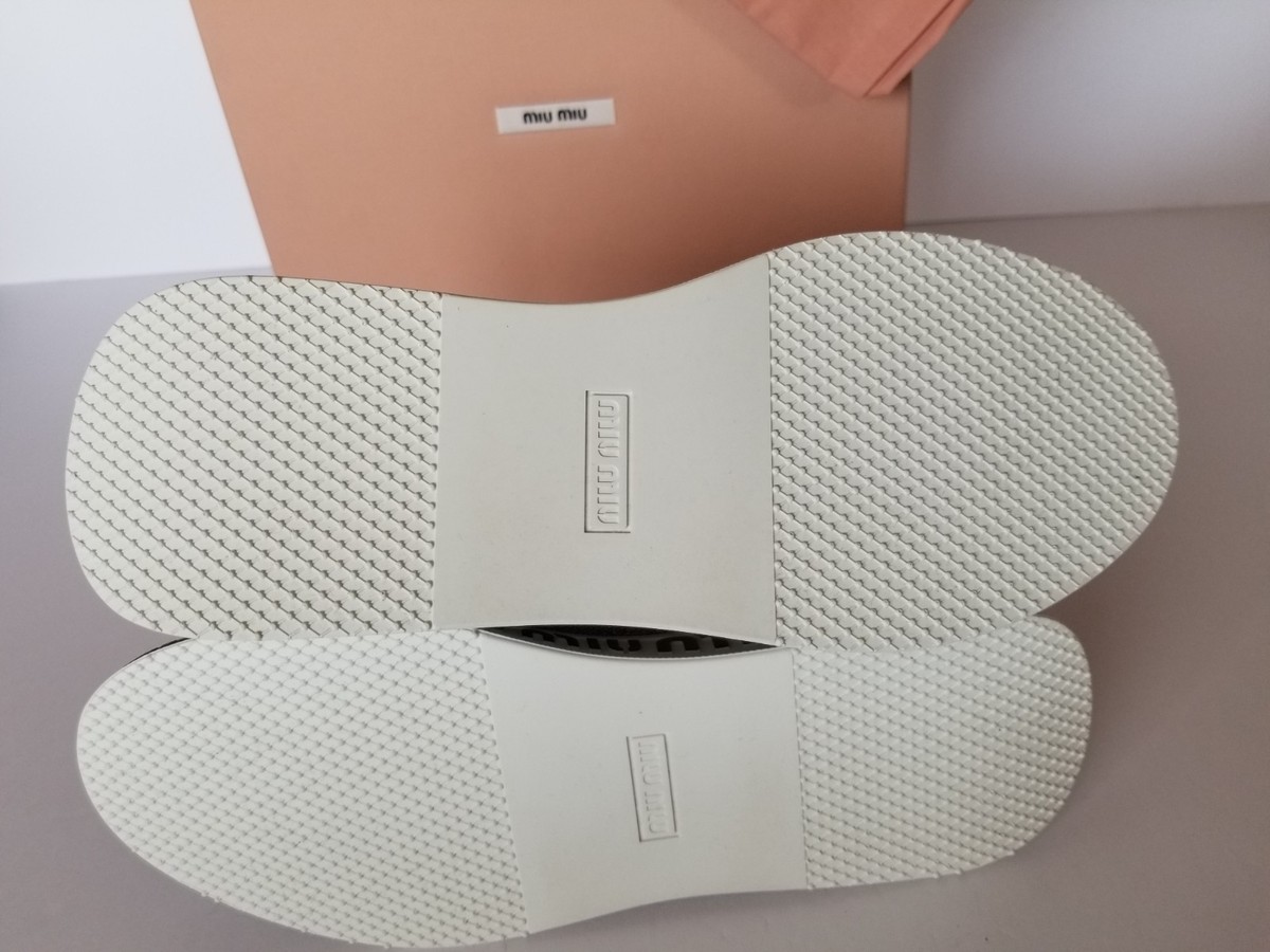 New Auth. Miu Miu Logo Sock Slip-On Sneaker Glitter Gray 39