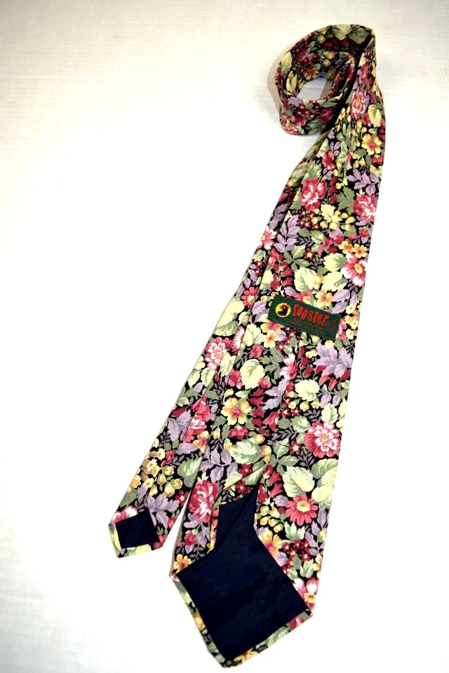 Corbata de cuello de colección gallo años 60 70 todo floral puré algodón corbata 56" x 3,75" EE. UU. Foto 4 de 4