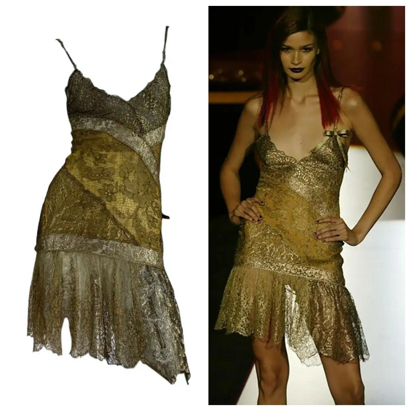 NWT Vintage Versace Atelier F/W 2002 Runway Gold Lace Mini Dress