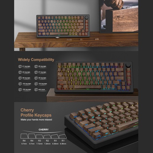 136 Keys Walnut Wood Grain Side Print PBT Keycaps Backlit Dye-Sub Cherry Pro _yi - Afbeelding 4 van 9