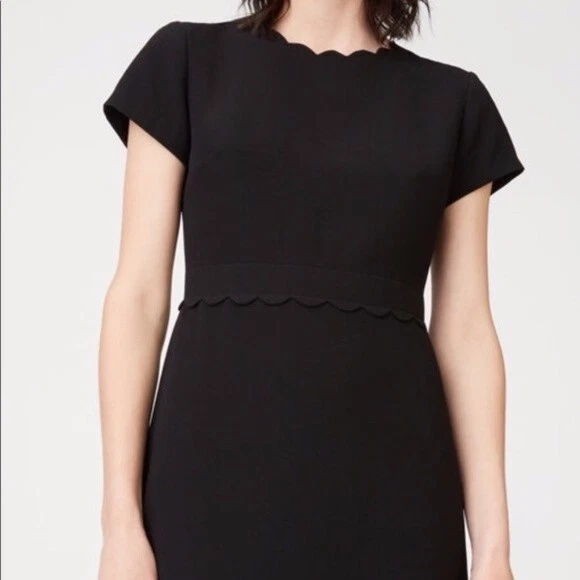 CLUB MONACO Black Crepe Santina Scalloped Trim Mini LBD Cocktail Dress 6 = S 🖤 - Image 2 of 4