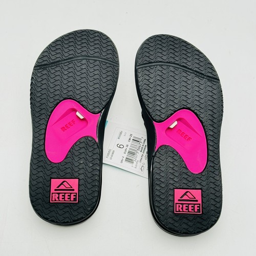 Reef Women's Fanning Flip Flop Sandals Black Pink Bottle Opener Size 6 NEW - Picture 11 of 13
