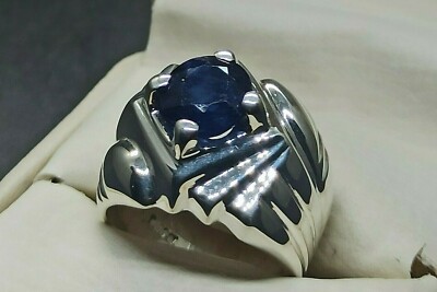 Natürlicher 6 kt königsblauer Saphir Sterlingsilber 925 Handarbeit Neelam Herrenring