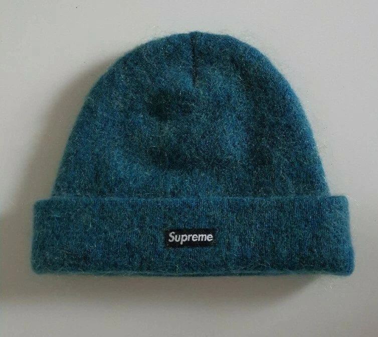 FW17 Supreme navy Mohair beanie small box logo wool