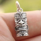 Tiki Mask Pendant Charm In 925 Sterling Silver Hawaiian Traditional Tribal Gift